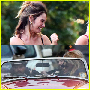 Lily James s-a urcat într-o mașină cu două locuri cu niște prieteni celebri! | Billie Piper, Dominic Cooper, Gemma Chan, Lily James