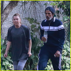 艾伦·蓬佩奥 (Ellen Pompeo) 和丈夫克里斯·艾弗里 (Chris Ivery) 一起去格里菲斯公园徒步旅行