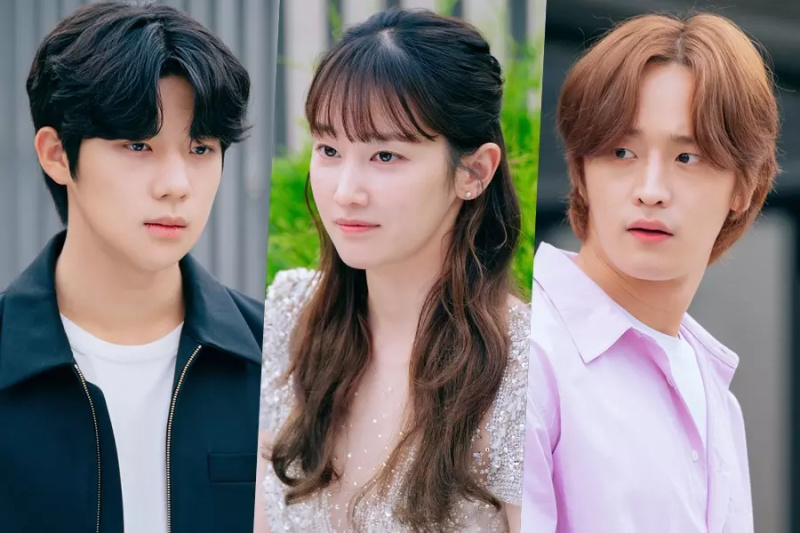 Jeon Jong Seo hymyilee kiusallisesti Moon Sang Minin ja Kim Do Wanin välillä elokuvassa Wedding Impossible