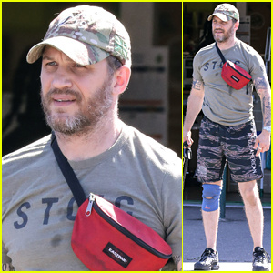 Tom Hardy usa joelheira ao levar cachorro ao consultório veterinário | Tom Hardy
