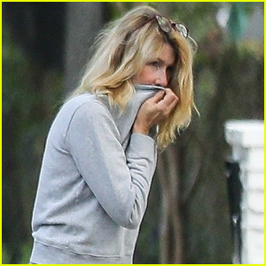 Laura Dern verwendet ihr Sweatshirt als Maske, während sie mit ihrem Hund spazieren geht | Laura Dern