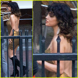 Selena Gomez Rocks Rygløs guldkjole til videooptagelse i LA | Selena gomez