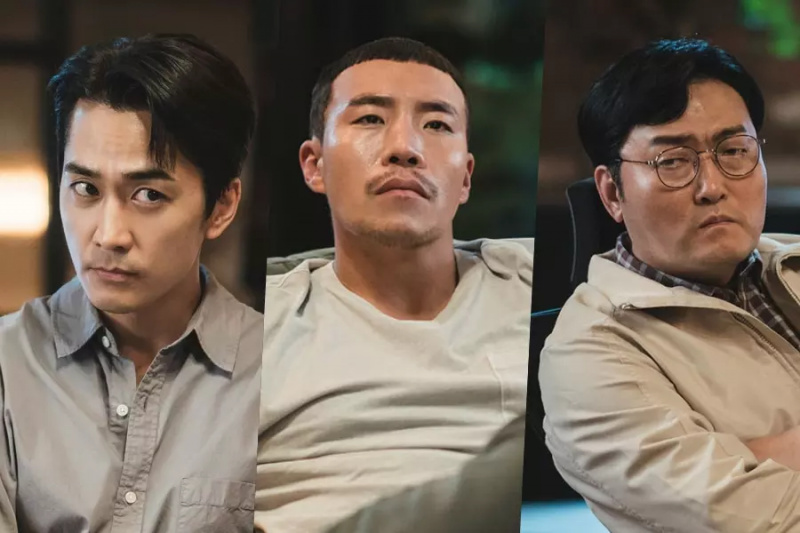 Song Seung Heon, Tae Won Suk en Lee Joon Hyuk bedenken nauwgezet een strategie in “The Player 2: Master Of Swindlers”